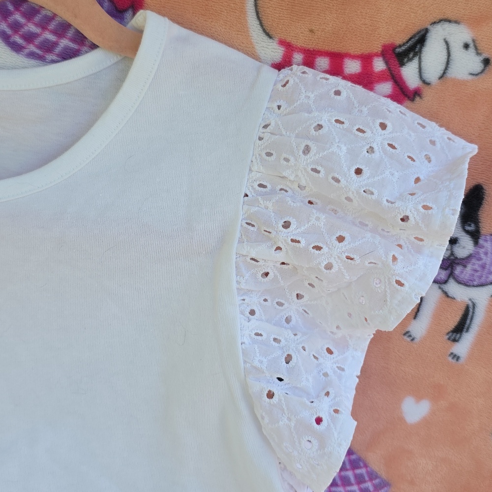 White Eyelet Sleeve Ruffle Tee - Picture 12 of 16